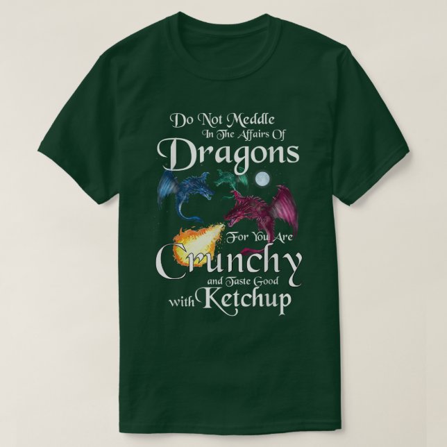 T-shirt Trois dragons amusants avec lune et flammes pour D (Design devant)