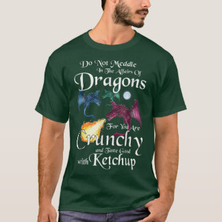 T-shirt Trois dragons amusants avec lune et flammes pour D