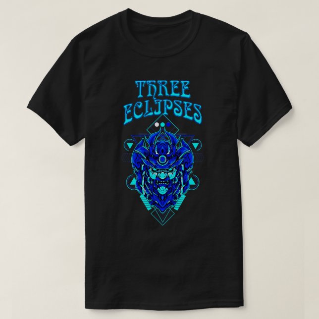 T-shirt Trois Éclipses Japonais Cyborg Samurai Demon Oni M (Design devant)