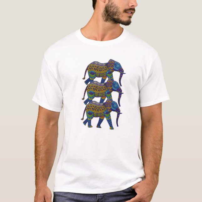 T-shirt Trois éléphants colorés en mosaïque (Devant)