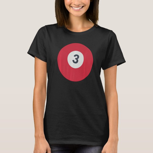 T-shirt Trois Équipe Numéro 3 Lucky Red Ball Billard Pool (Devant)