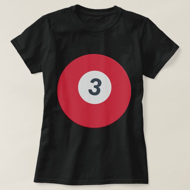 T-shirt Trois Équipe Numéro 3 Lucky Red Ball Billard Pool (Design devant)