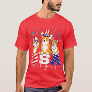 T-shirt Trois États-Unis Corgis Chien portant le drapeau a