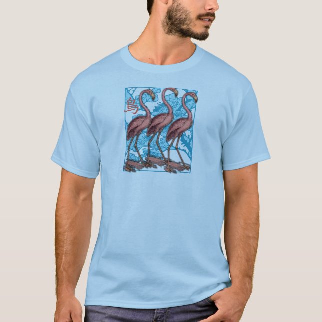 T-shirt Trois Flamants roses avec des fleurs (Devant)