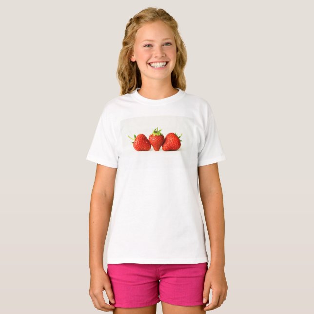T-shirt Trois Fraises Sur Blanc Gccnm (Devant entier)