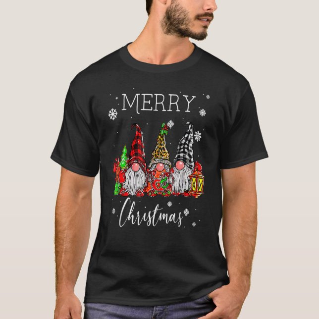 T-shirt Trois Gnomes À Buffalo Ont Joyeux Joyeux Noël Gnom (Devant)