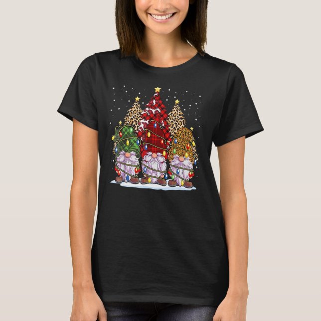 T-shirt Trois Gnomes Buffalo Plaid Red Green Leopard Chris (Devant)