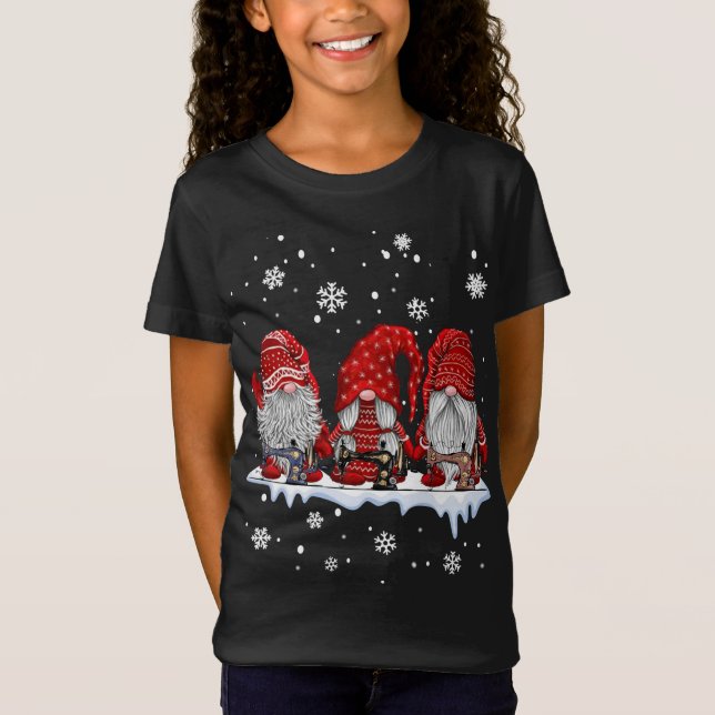 T-Shirt Trois gnomes coudre et coudre cadeau de Noël (Devant)