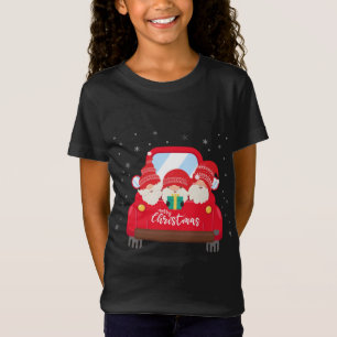 T-Shirt Trois Gnomes en Camion Rouge avec Joyeux Noël