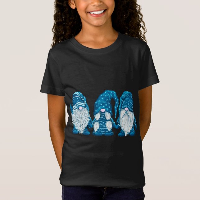 T-Shirt Trois gnomes en costume bleu Noël - Hanging W (Devant)