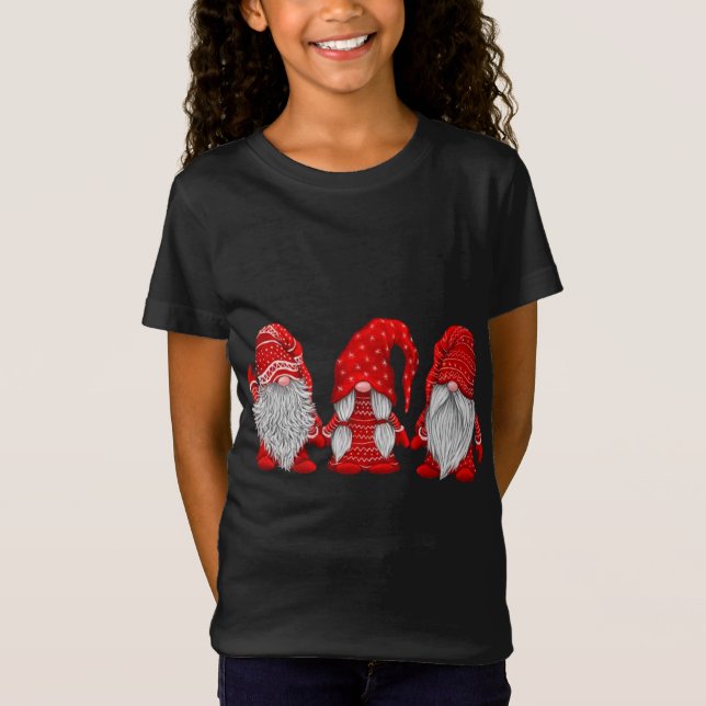 T-Shirt Trois gnomes en costume rouge Noël - Hanging Wi (Devant)