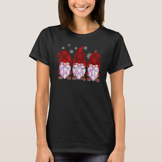 T-shirt Trois Gnomes Hommes Femmes Buffalo Rouge Plaid Chr (Devant)