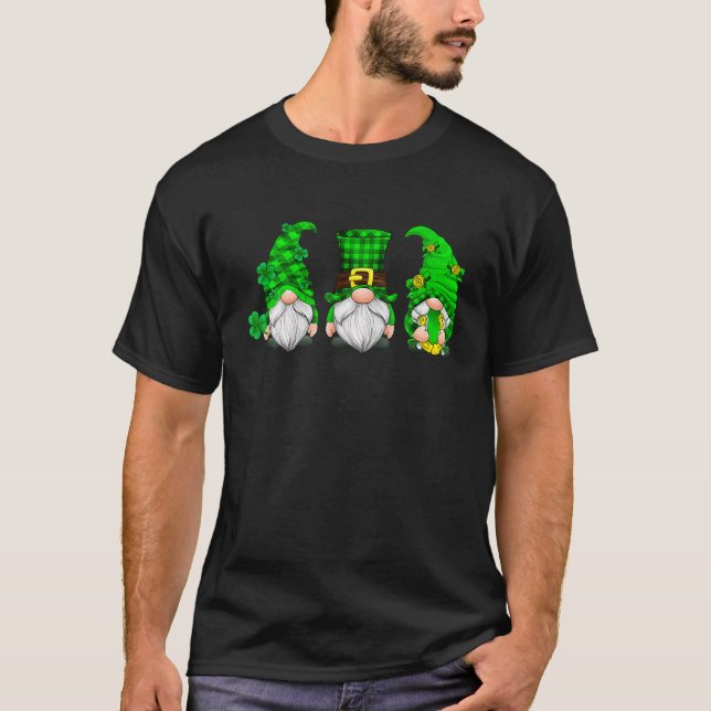 T-shirt Trois Gnomes Shamrock Leopard Plaid St Patrick's D (Devant)