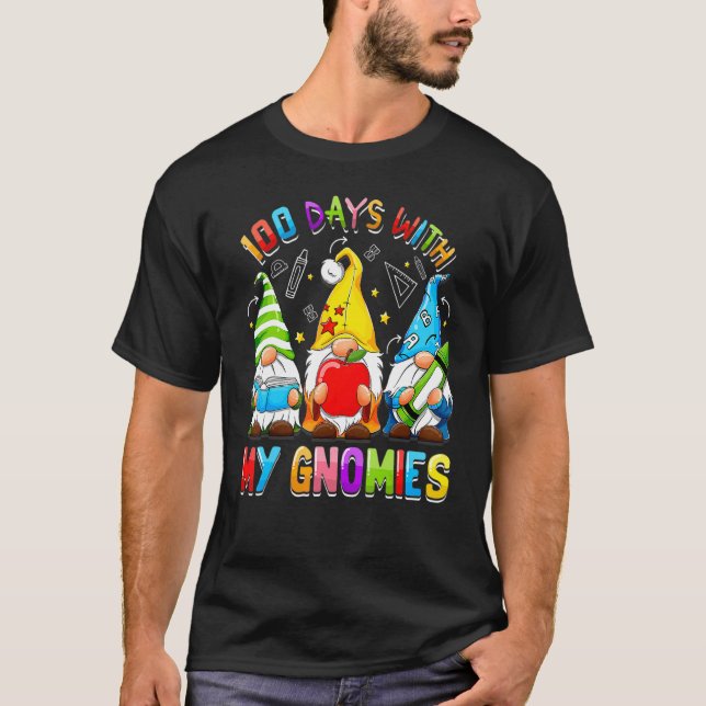 T-shirt Trois Gnomes Virtuelle Joyeuse 100e Journée d'écol (Devant)