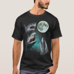 T-shirt Trois grands requins blancs hurlent à la Lune 3 Wo<br><div class="desc">Trois grands requins blancs hurlent à la lune 3 loups drôle parodie</div>