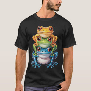 T-shirt Trois grenouilles colorées empilées Amphibien Anim