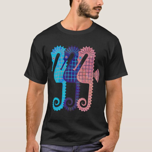 T-shirt Trois hippocampes de différentes couleurs (Devant)
