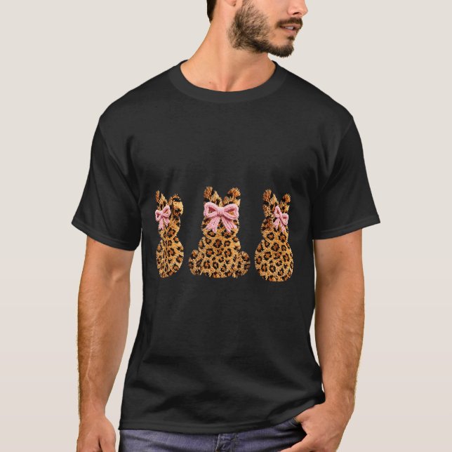T-shirt Trois lapins léopard lapin œufs Joyeuses Pâques Co (Devant)