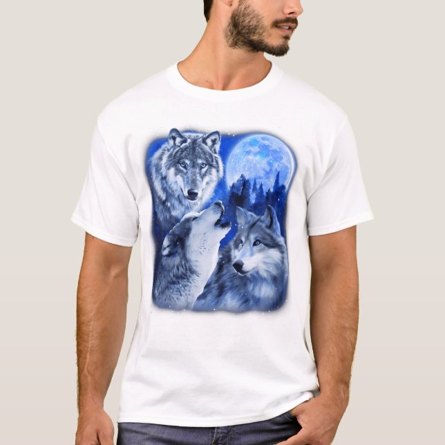 T-shirt Trois Loups 3 Loups Gris Qui hurlent Au Sauvage Lu (Devant)