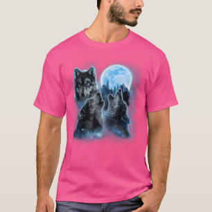 T-shirt Trois Loups hurlant sous Icy Pleine lune Loup gris