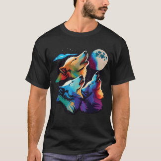 T-shirt Trois Loups hurlant Sur L'Amoureux Du Loup Lune