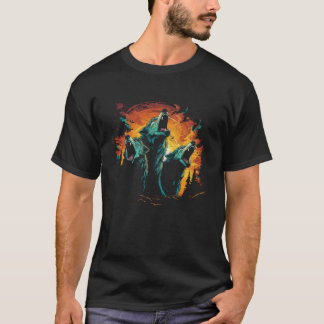 T-shirt Trois loups hurlent à la lune Cool Wolf L
