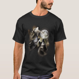 T-shirt Trois Loups hurlent Au Loup Lune