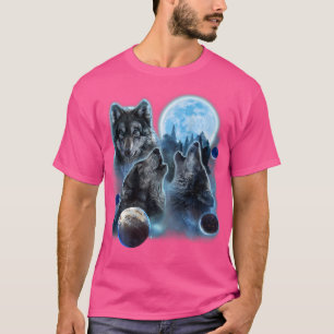 T-shirt Trois Loups hurlent Et Lune