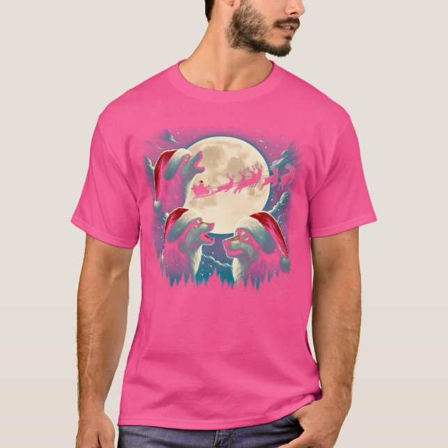 T-shirt Trois Loups hurlent sous la lune Noël Père Noël Wo (Devant)