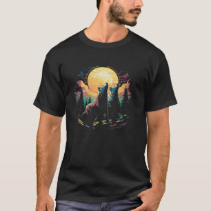 T-shirt Trois Loups hurlent sur la lune Femmes Kawaii Wi