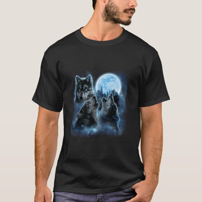 T-shirt Trois Loups Hurleurs Et Loup De Lune (Devant)