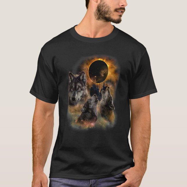 T-shirt Trois loups sauvages hurlant Pleine lune Wolf Howl (Devant)