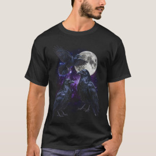 T-shirt Trois Lune Corbeau Gothique Espace Cosmique Rétro 
