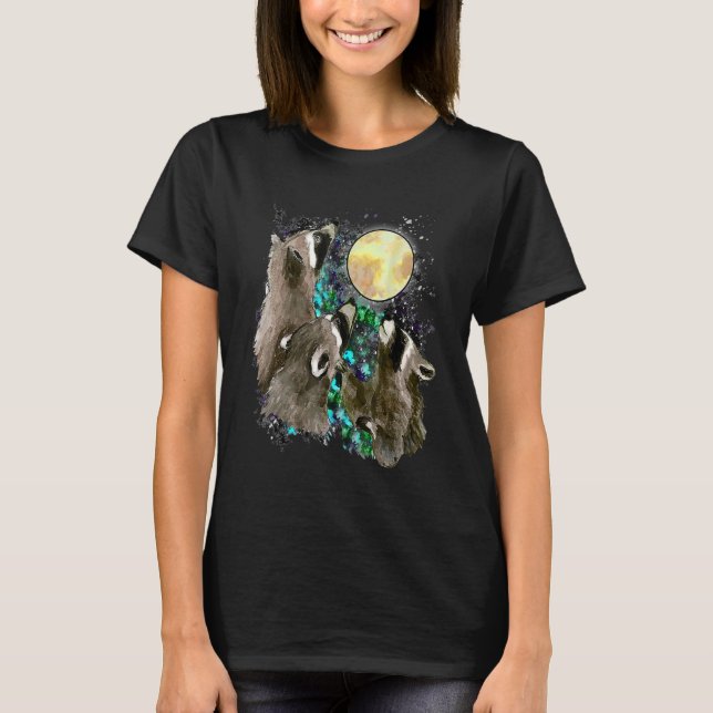 T-shirt Trois Lune Racon Avec 3 Raccoons Et Debout Lune Co (Devant)