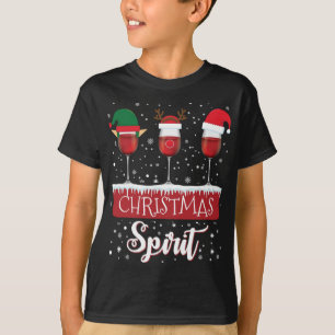 T-shirt Trois Lunettes de vin rouge Noël Spirit Père Noël