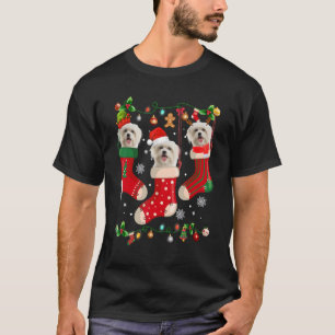T-shirt Trois Maltais En Sock Noël Père Noël X mas Chien