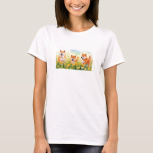 T-shirt trois mignonette shiba inus et dandelions étiquett