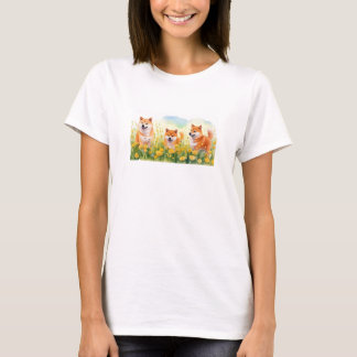 T-shirt trois mignonette shiba inus et dandelions étiquett