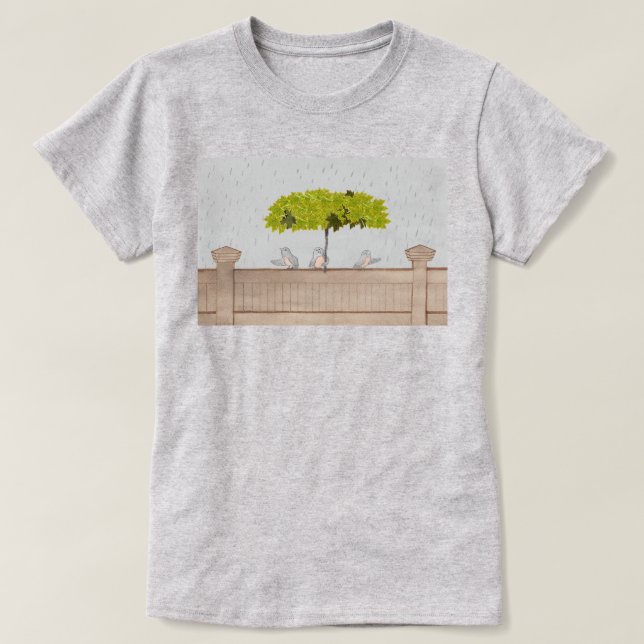T-shirt Trois oiseaux sous la pluie (Design devant)