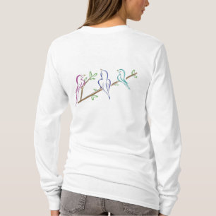 T-shirt trois oiseaux sur la plume de branche et de paon