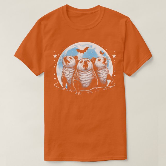T-shirt Trois opossum hurlant à la lune drôle de animal de (Design devant)