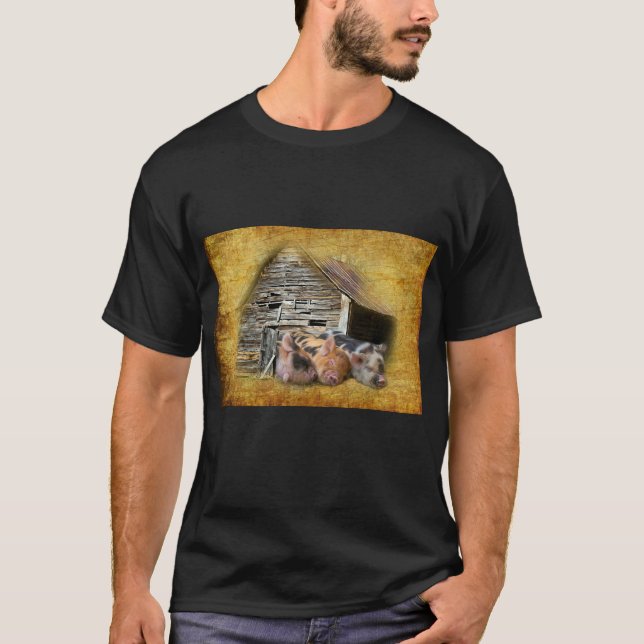 T-shirt Trois Petits Cochons À La Grange Rustique Snoozing (Devant)