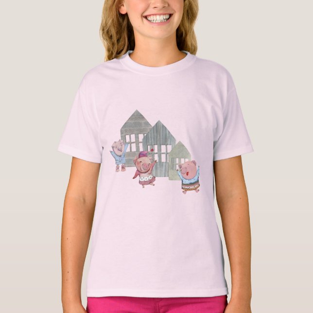 T-shirt Trois petits cochons avec leurs maisons (Devant)