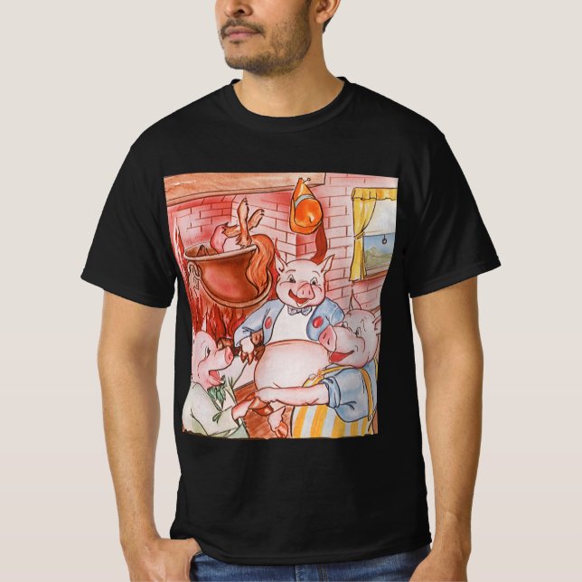 T-shirt Trois Petits Cochons Cuisinant Loup, Conte de Fées (Devant)