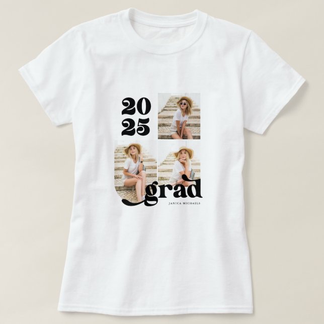 T-shirt Trois Photo Retro 2022 Graduate noir et blanc (Design devant)