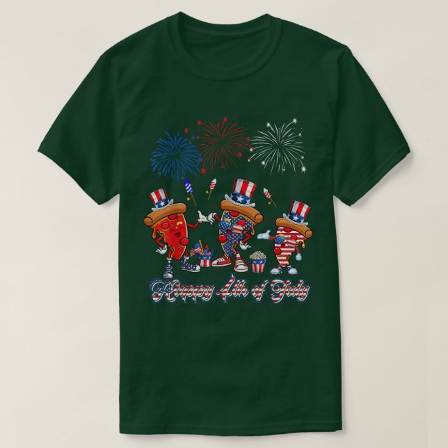 T-shirt Trois Pizzas Blanches Rouges Et Fireworks De Pizza (Design devant)