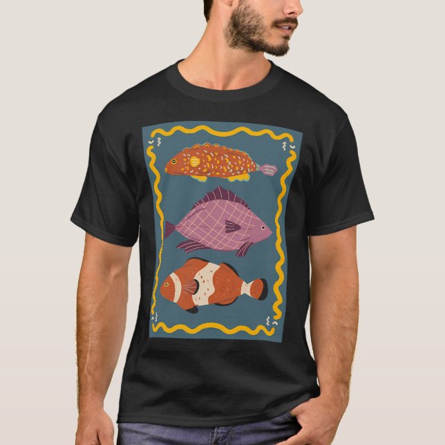 T-shirt Trois poissons mignons - fond bleu (Devant)