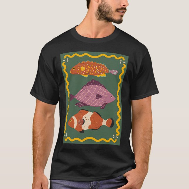 T-shirt Trois poissons mignons - fond vert (Devant)