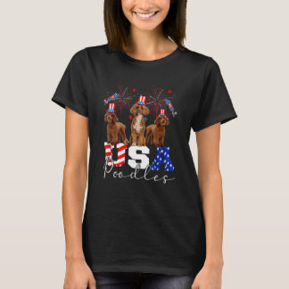 T-shirt Trois Poodles américains Chien portant le drapeau