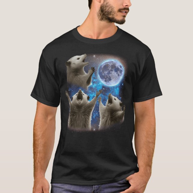 T-shirt Trois Possum hurlant Sur La Lune Mème Étrange (Devant)